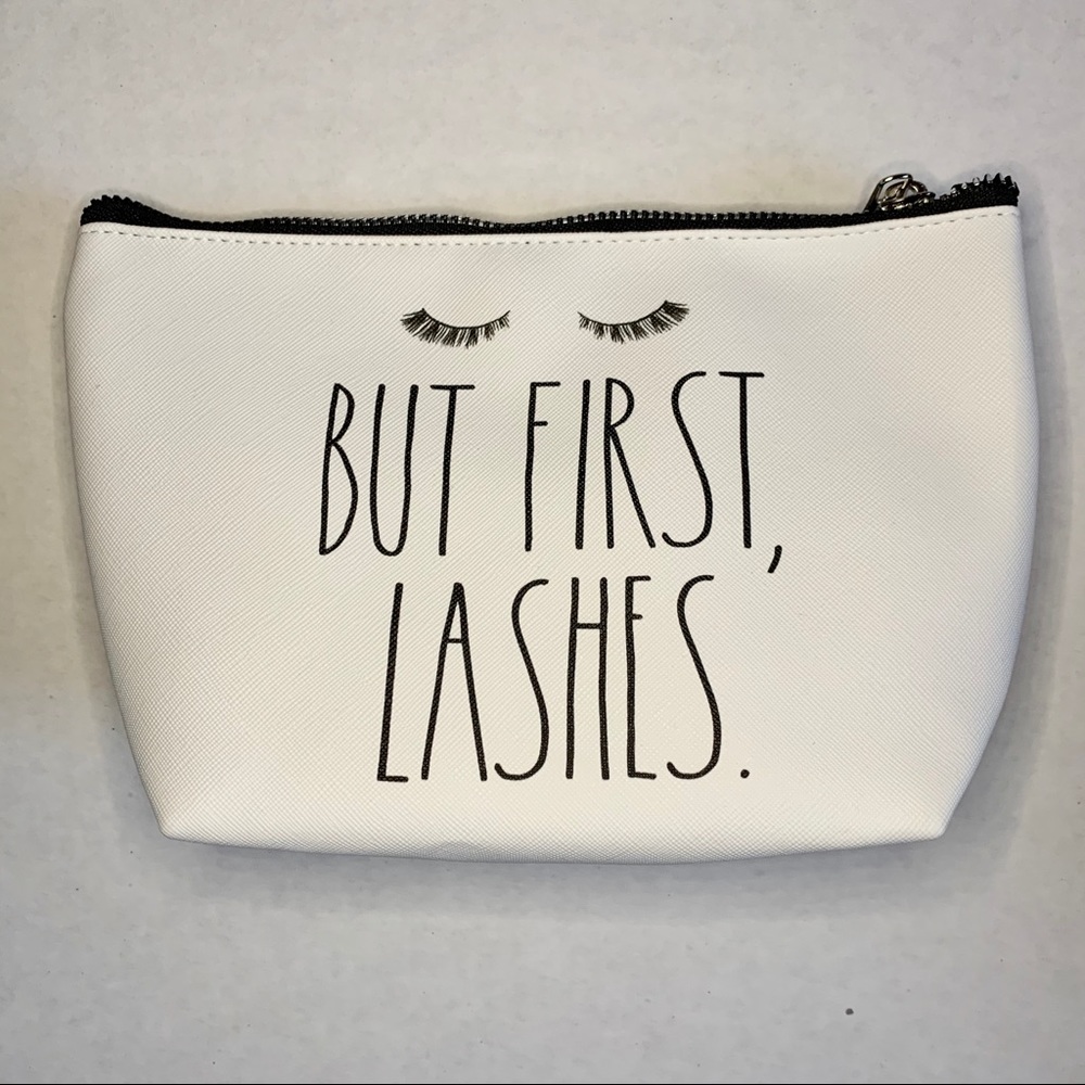 NWT RAE DUNN Cosmetic Bag But First, Lashes